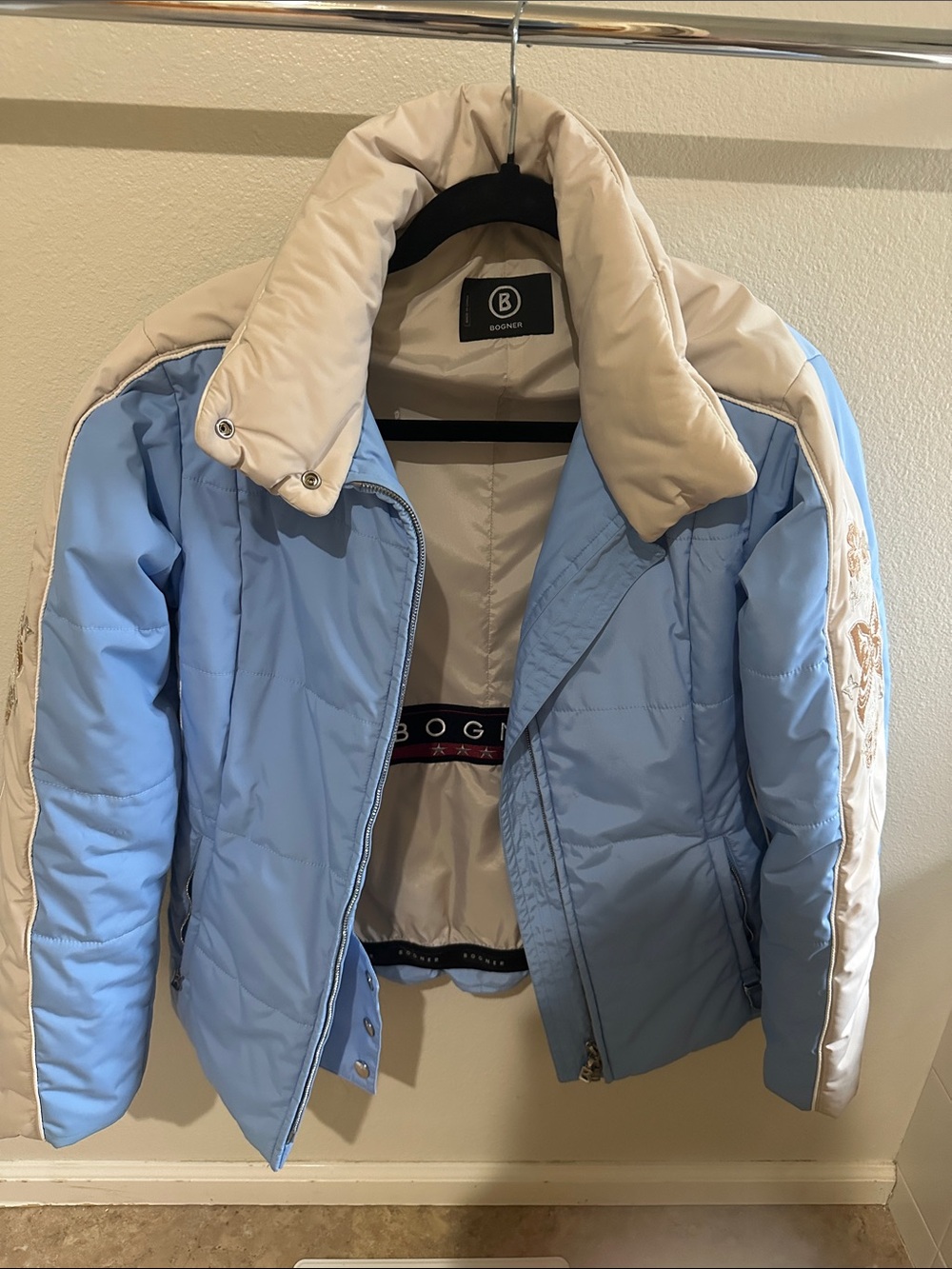 Bogner Light Blue and Cream Quilted Puffer Jacket